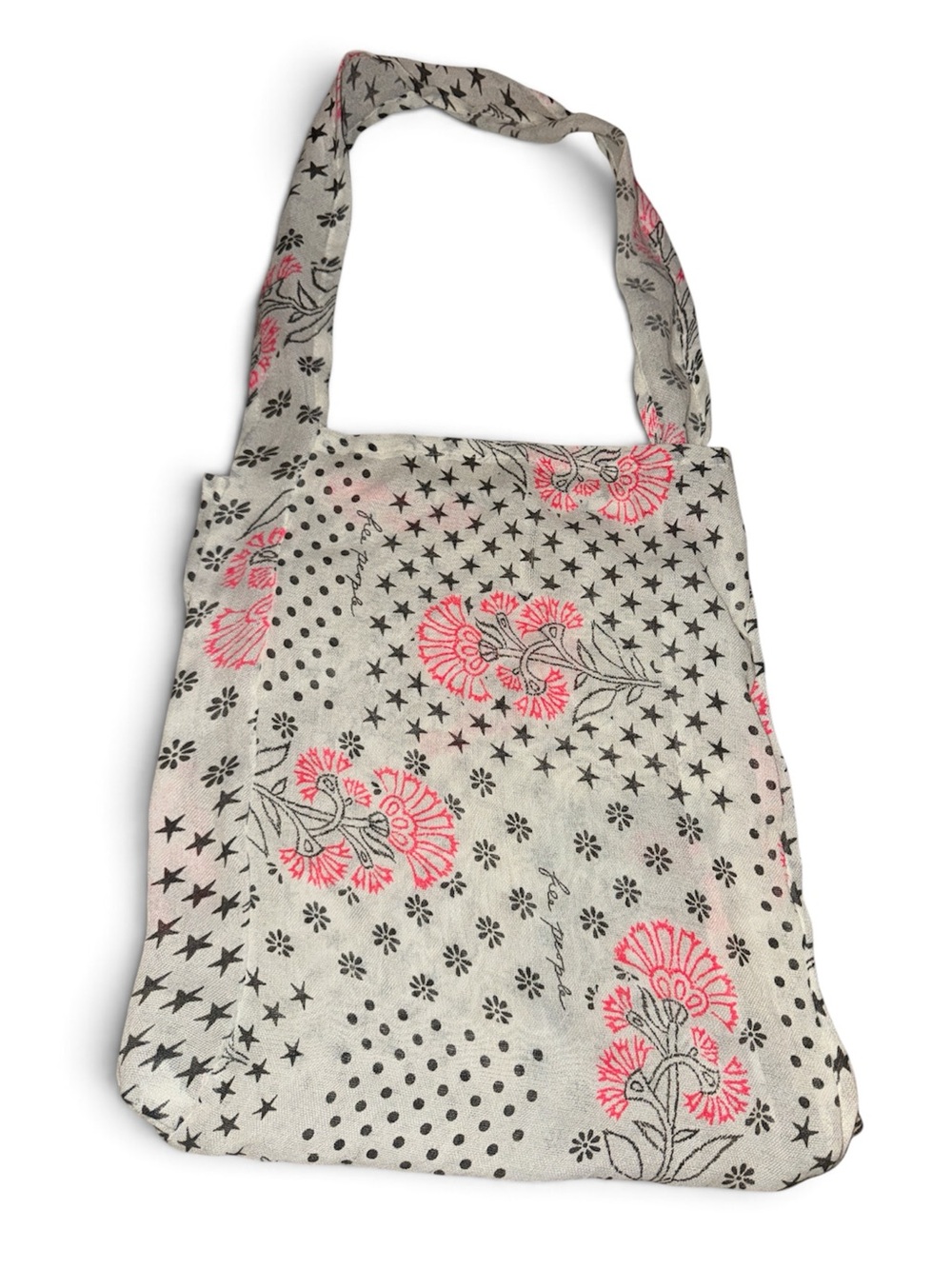 Floral Print Canvas Tote Bag in Light Gray & Pink